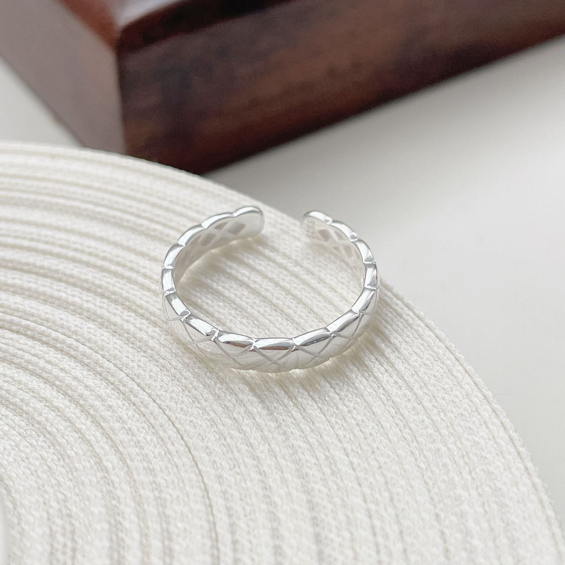 S925 sterling silver striped open ring