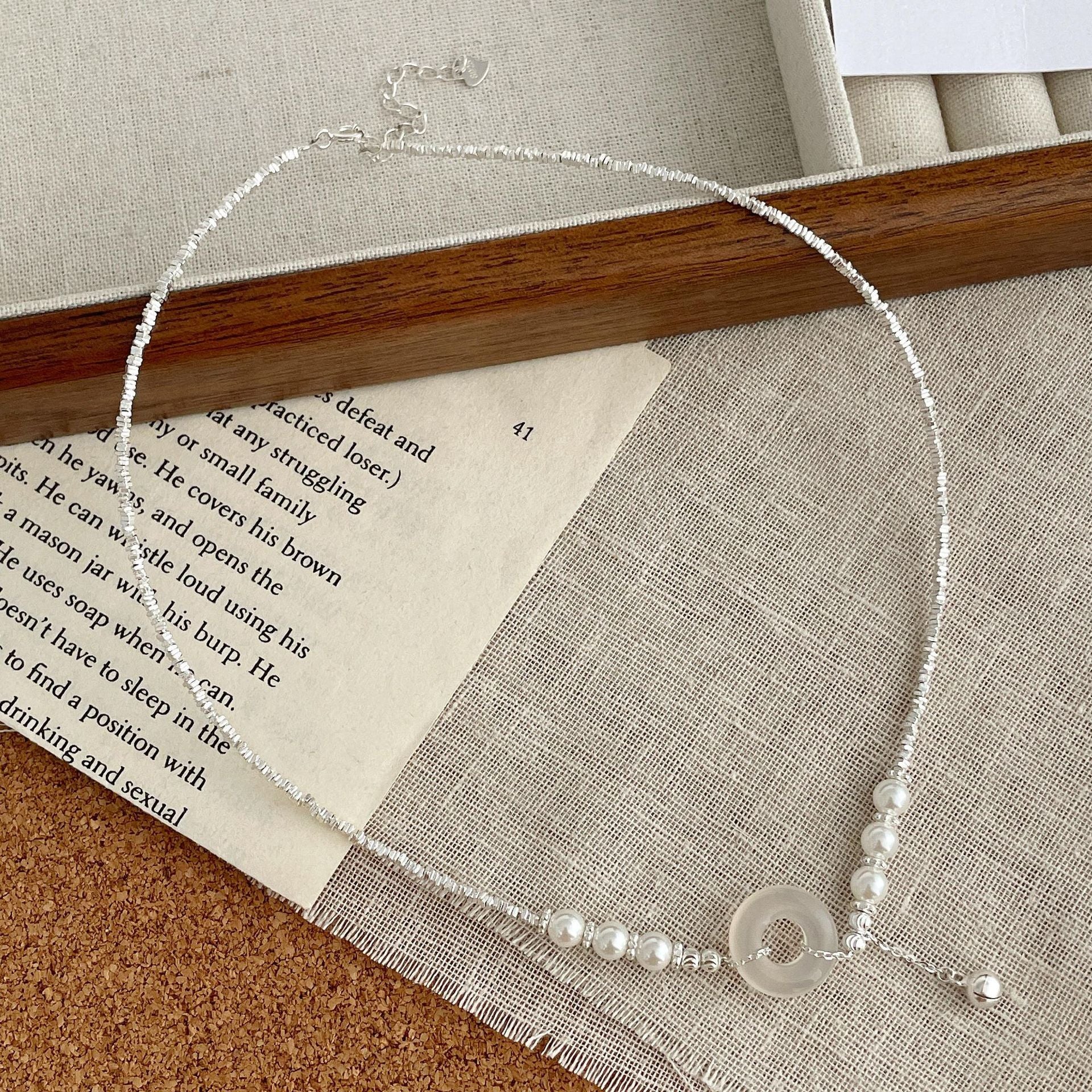 925 sterling silver chalcedony pendant necklace - silvery