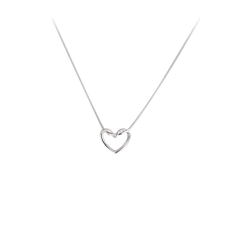 925 sterling silver heart-shaped pendant necklace - silvery