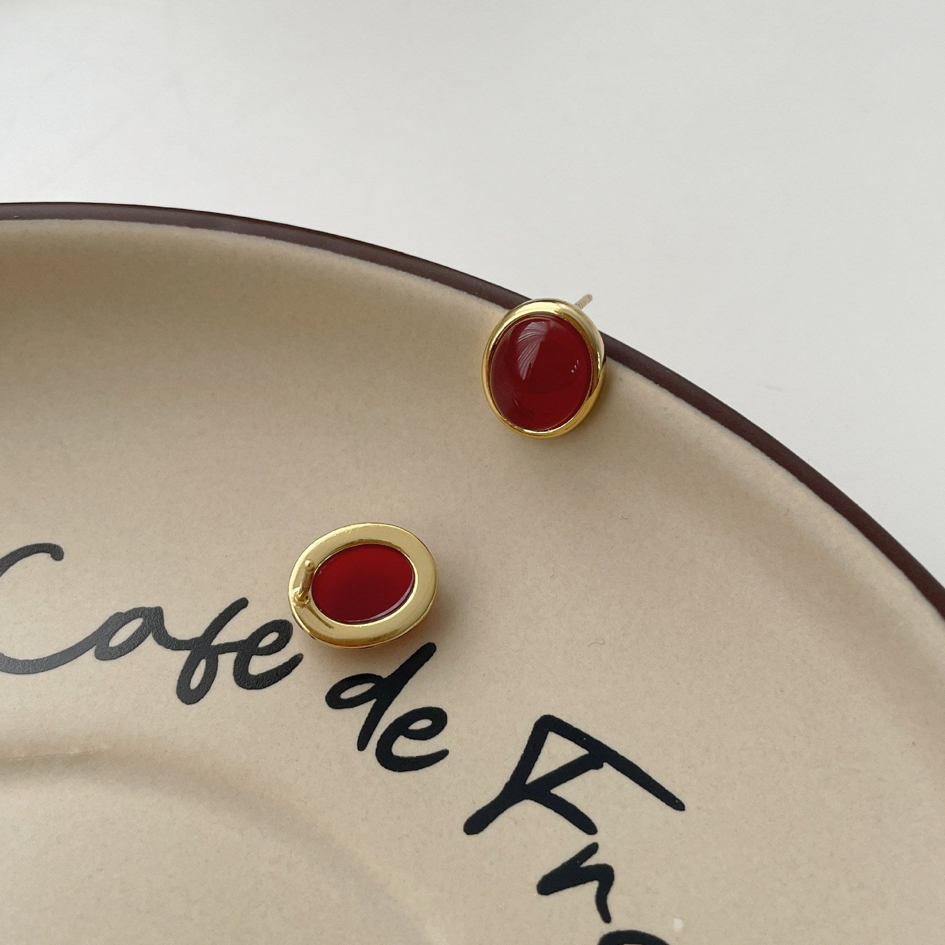 925 sterling silver red agate earrings - golden