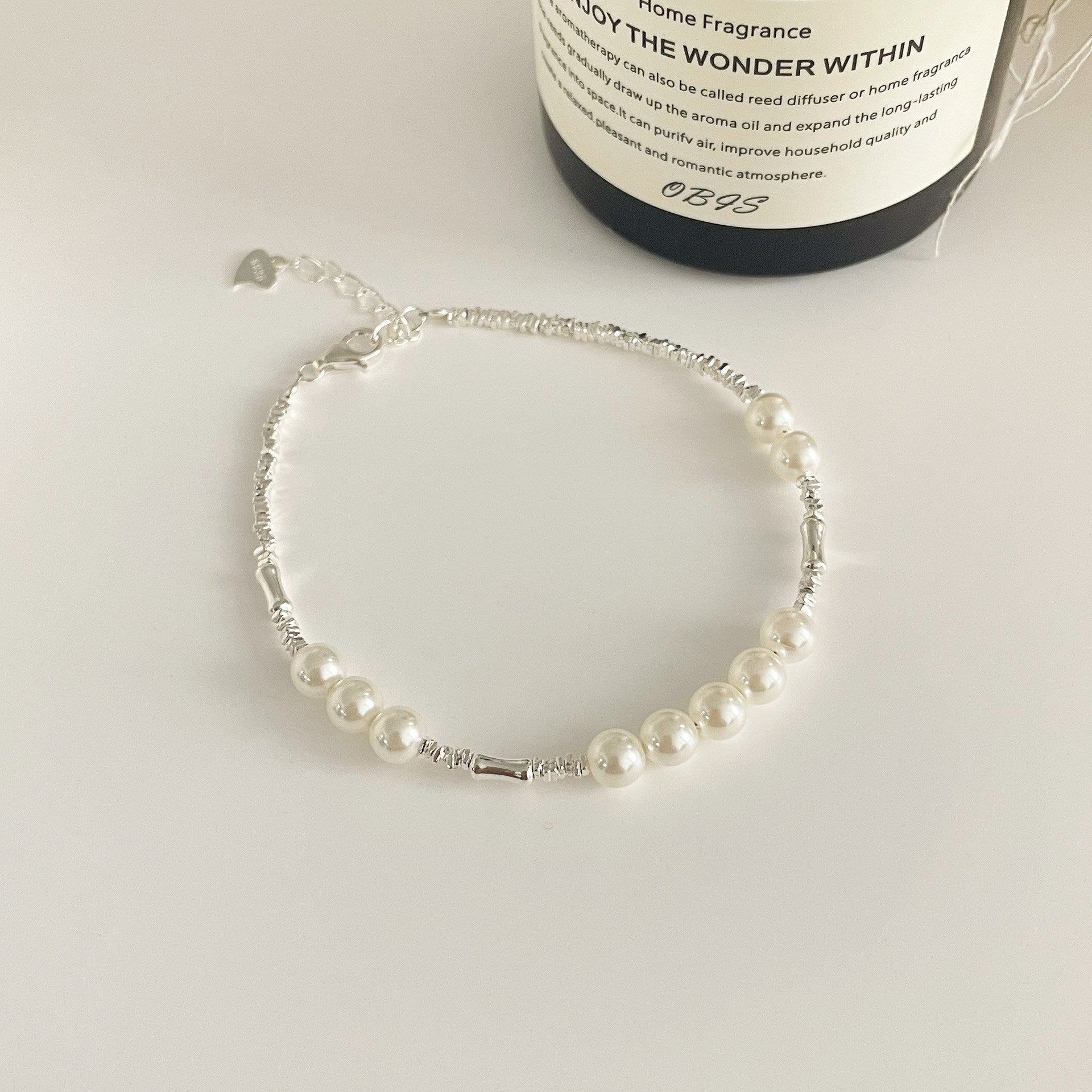 925 sterling silver pearl bracelet - silvery