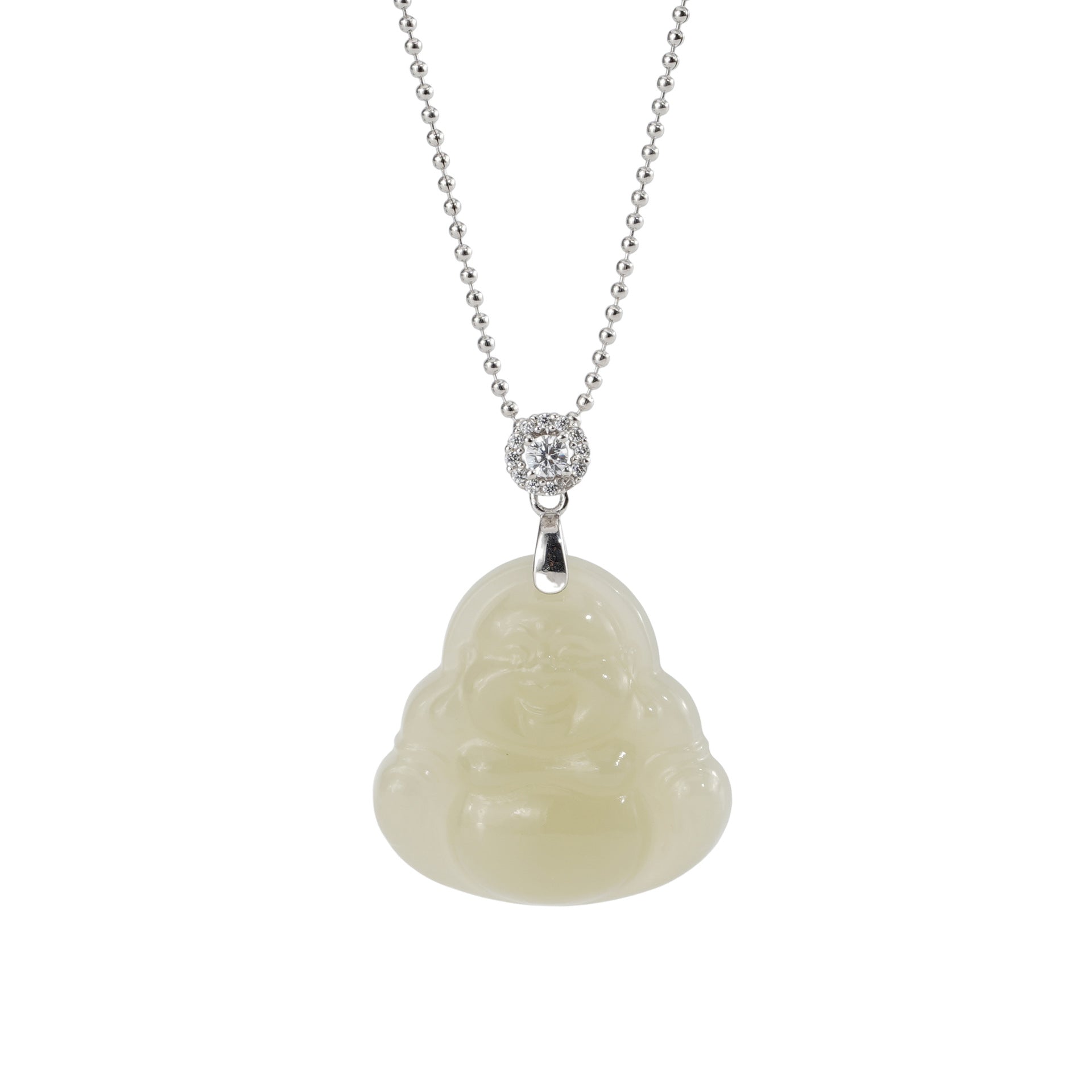 S925 Sterling Silver Hetian Jade Buddha Male Pendant Necklace