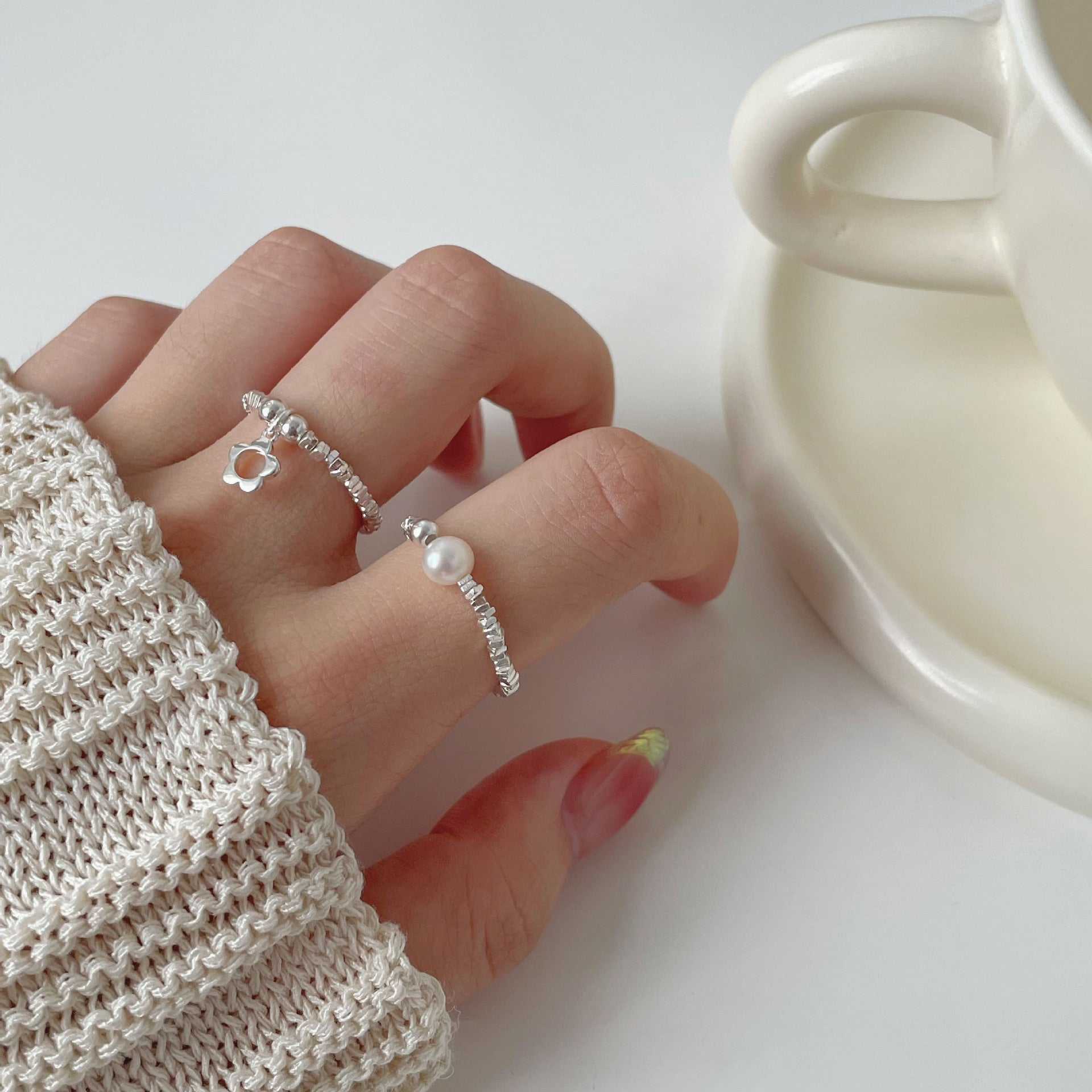 925 sterling silver elastic rope ring - silvery