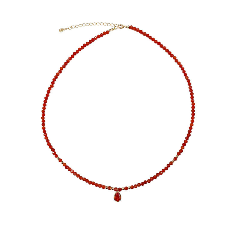 925 sterling silver red agate necklace - champagne golden