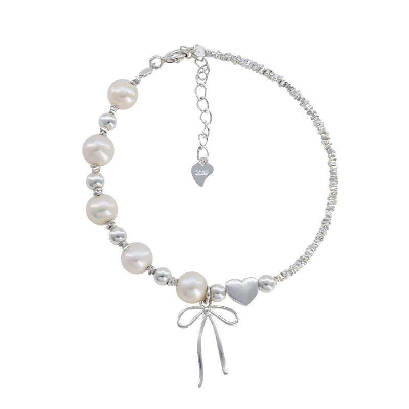 925 sterling silver pearl bracelet - silvery
