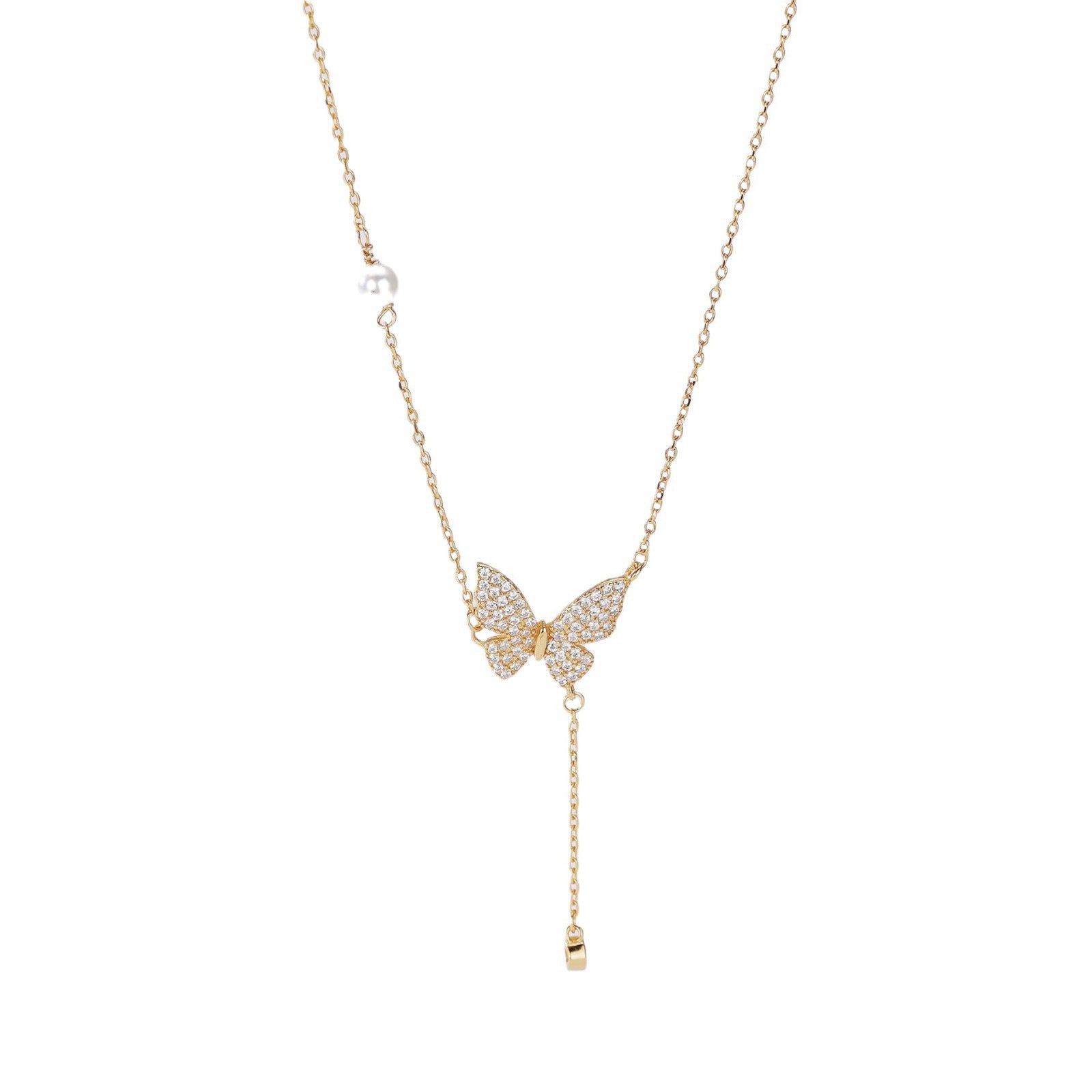 S925 sterling silver butterfly pearl necklace