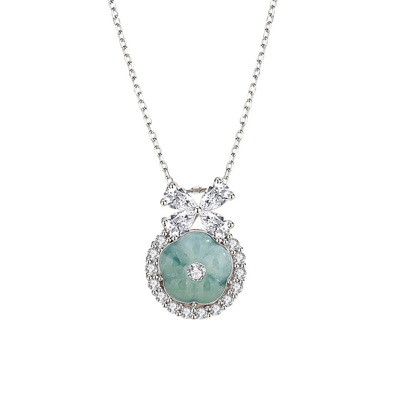 925 sterling silver jade pendant necklace - silvery
