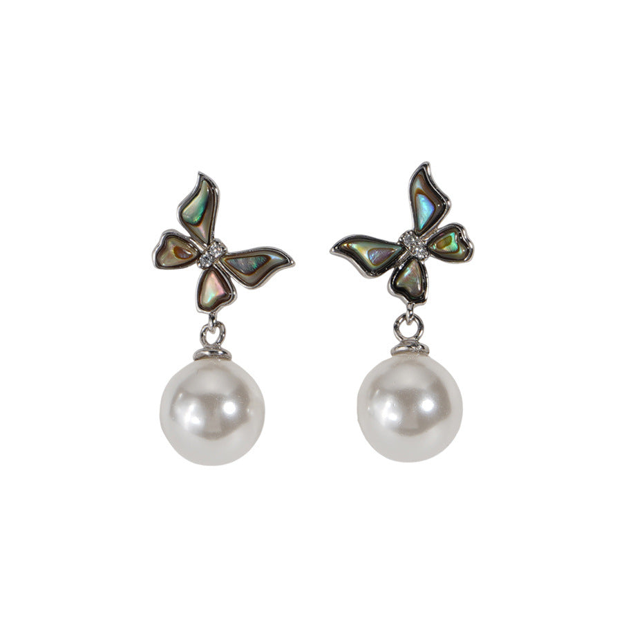 925 sterling silver imitation pearl earrings - silvery