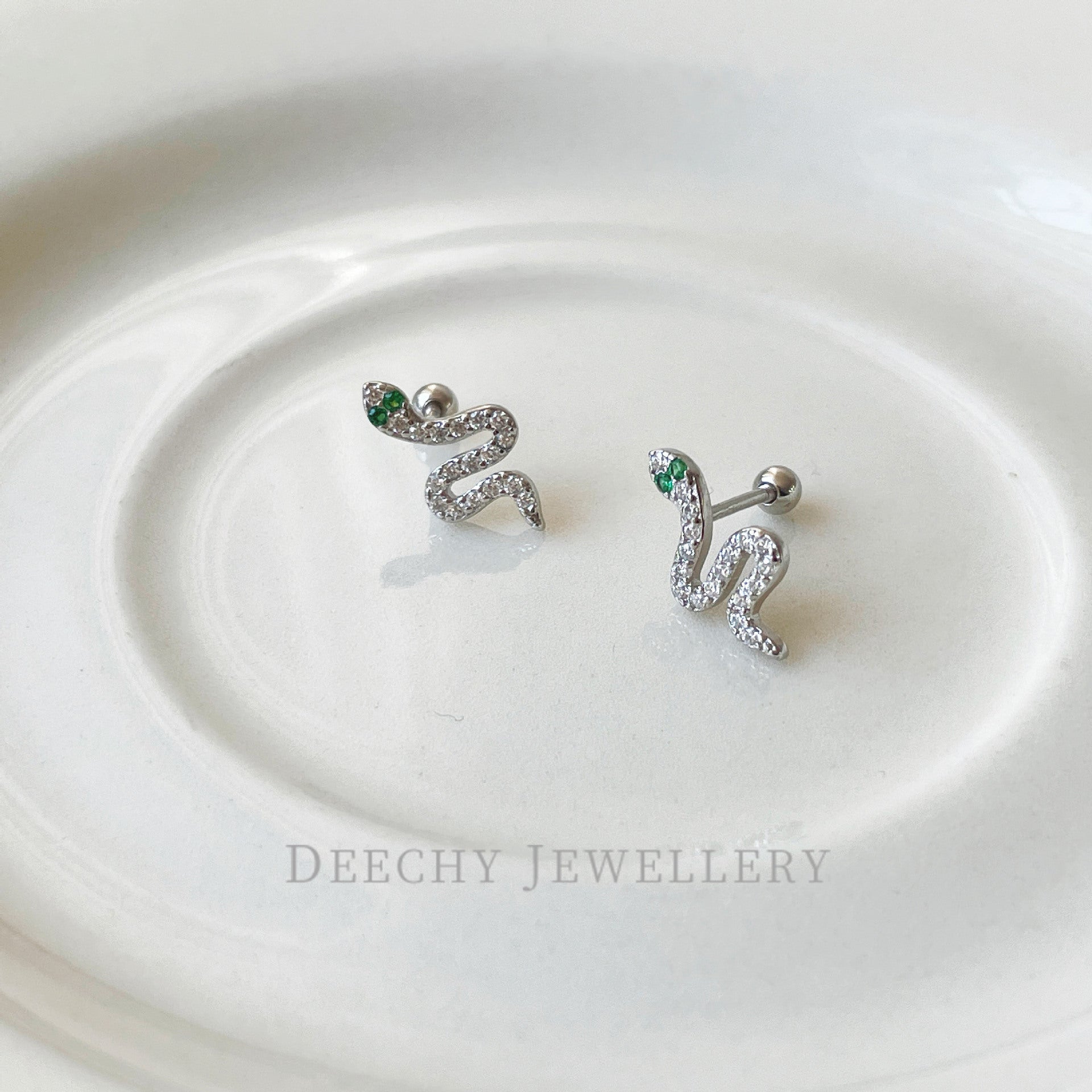S925 Silver Sparkling Zirconia Serpentine Nut Earrings - Silvery