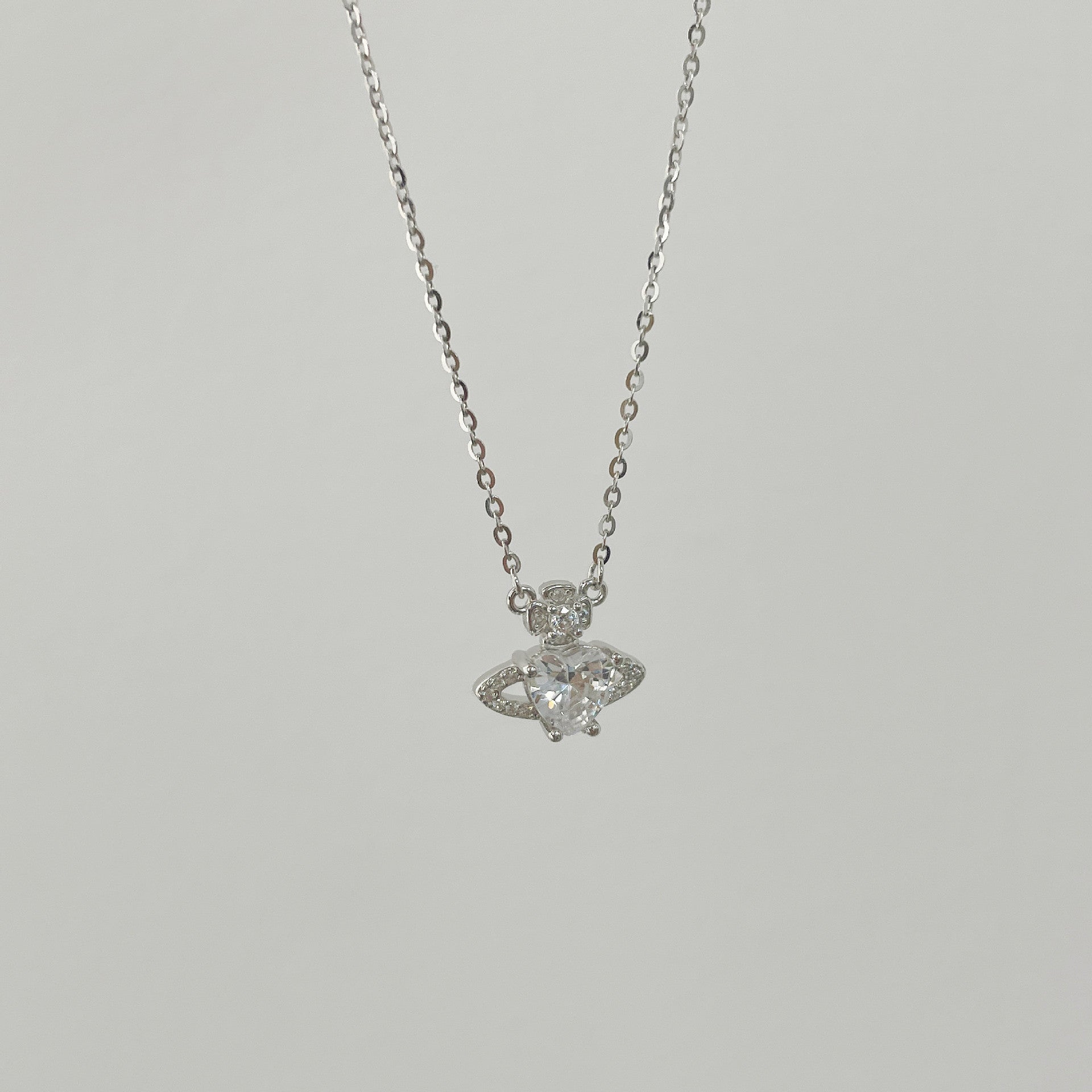 925 sterling silver planet pendant necklace - silvery