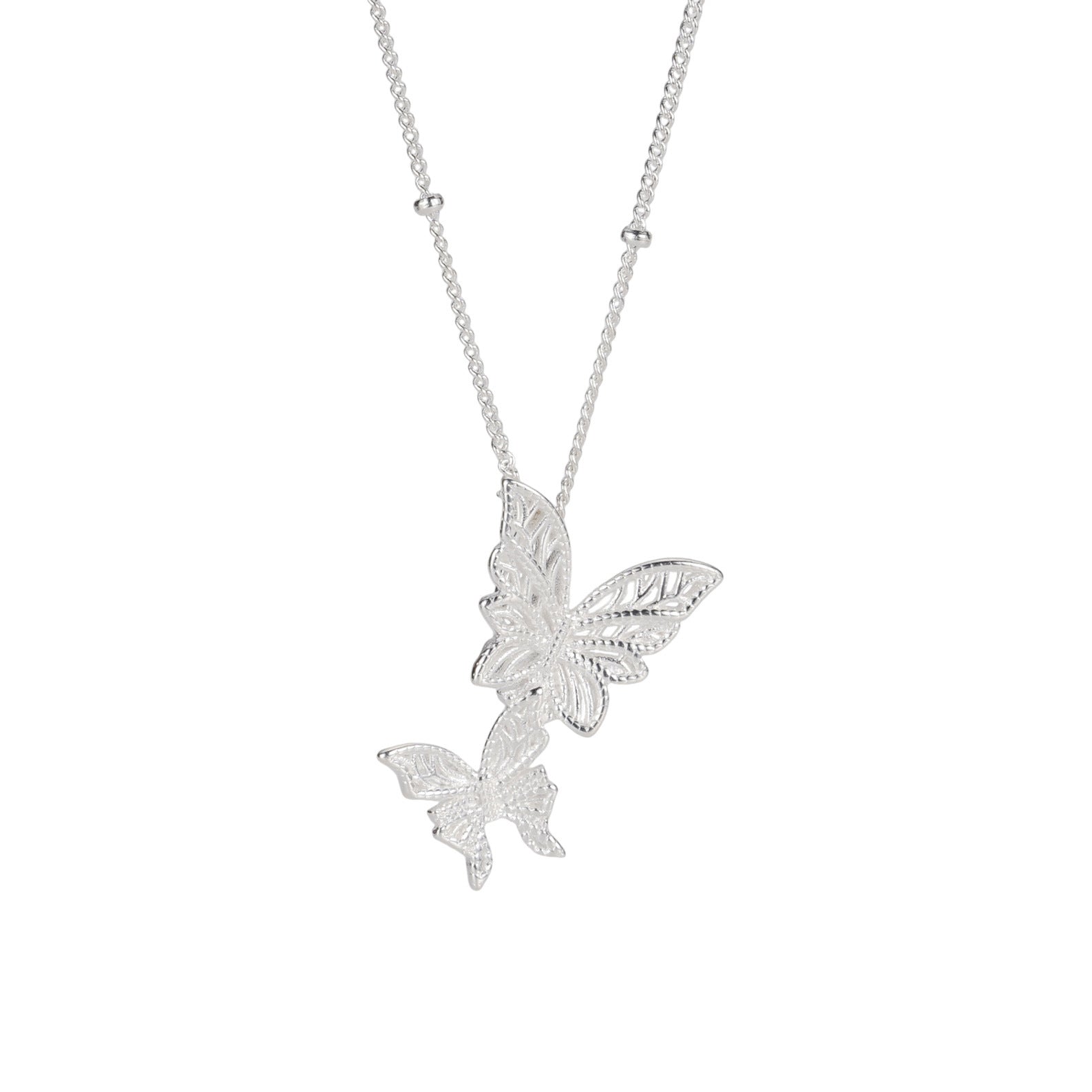 S925 sterling silver double butterfly necklace - silvery