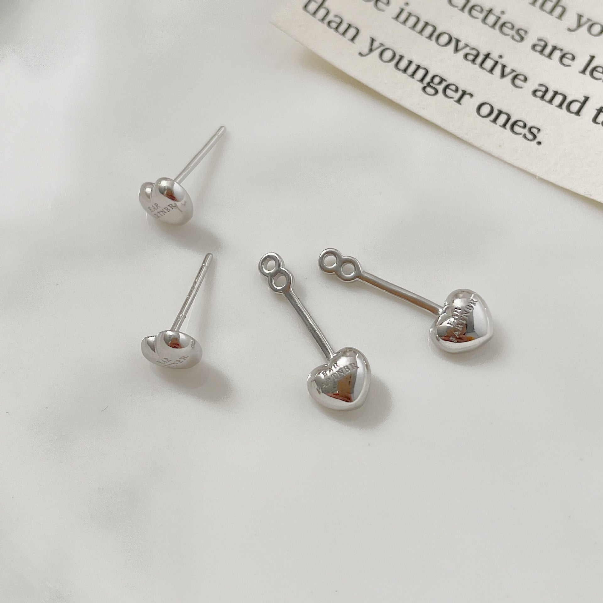 925 sterling silver heart-shaped earrings - silvery