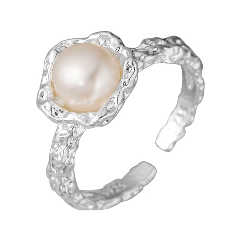 925 sterling silver freshwater pearl ring - silvery