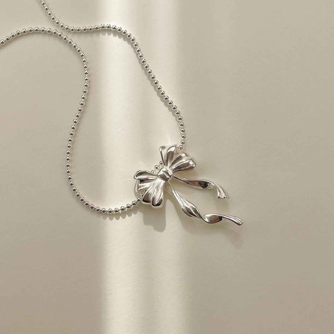 925 silver bowknot pendant necklace
