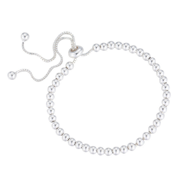 Silver Bead Pullable Adjustable Bracelet - Silver