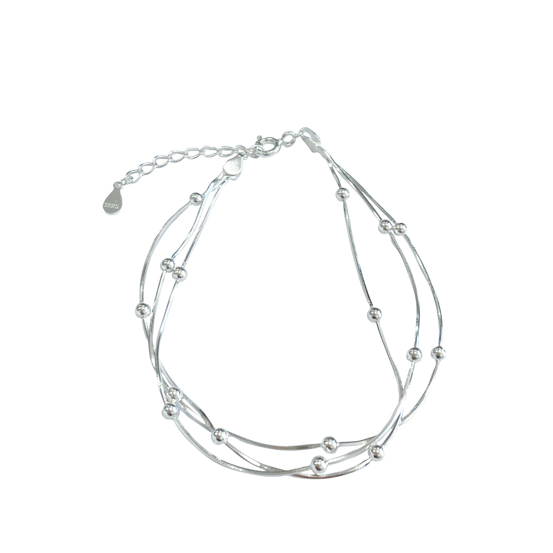 925 sterling silver three-layer snake bone chain bracelet - silvery