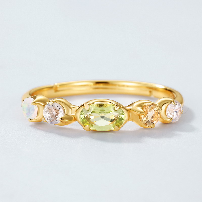 S925 Sterling Silver Gold-Plated Natural Peridot Ring