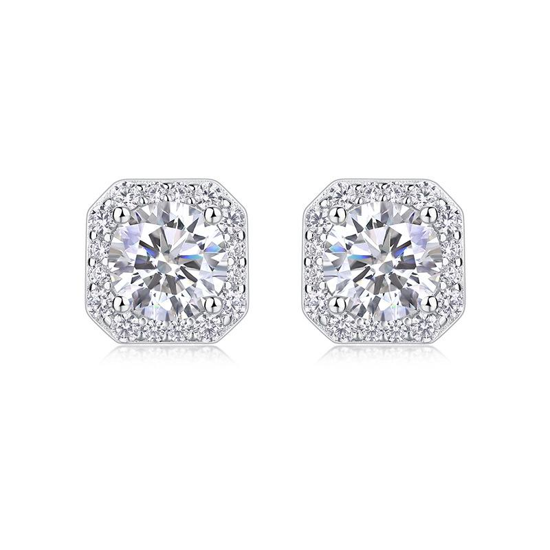 S925 Sterling Silver Round Moissanite Stud Earrings