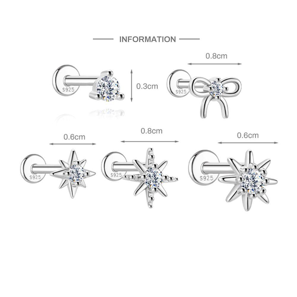 S925 Sterling Silver Bow Moissanite Flat-Back Threaded Cartilage Stud