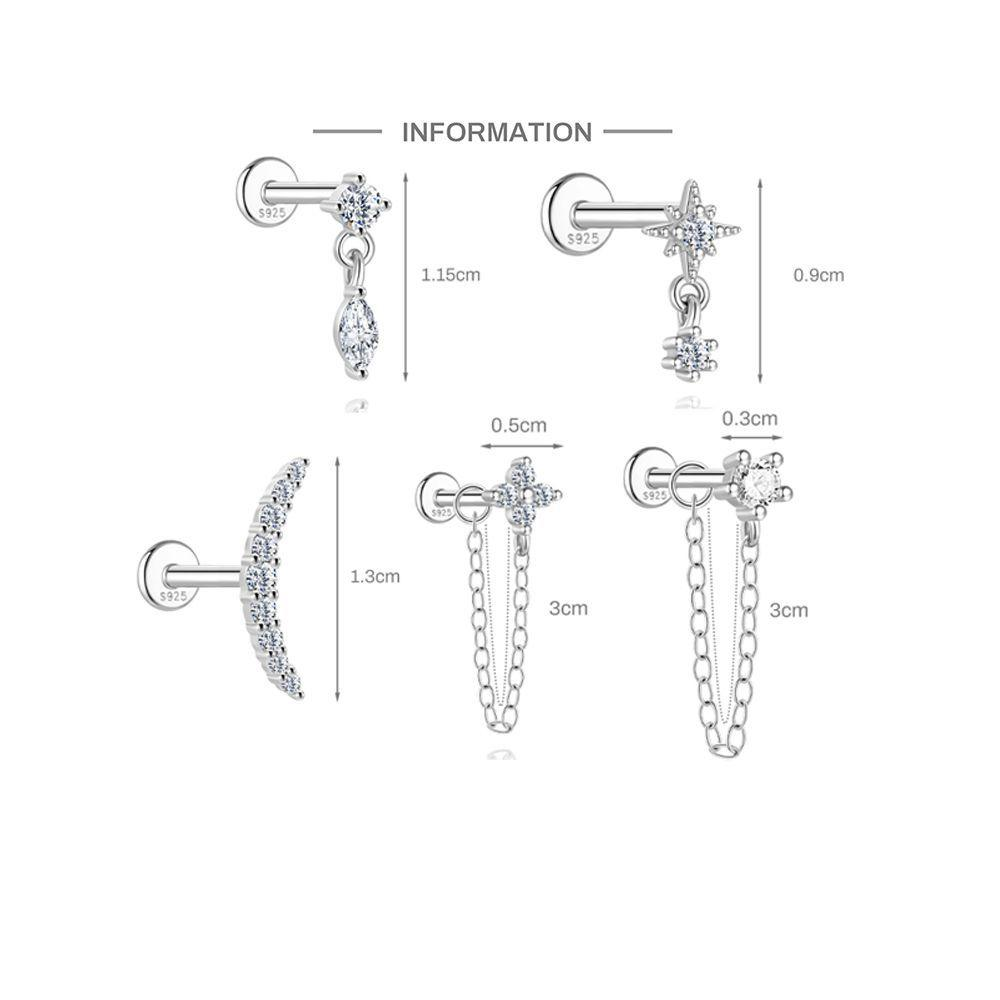 S925 Sterling Silver Bow Moissanite Flat-Back Threaded Cartilage Stud