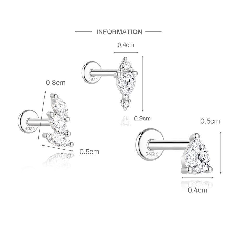 S925 Sterling Silver Spiral Cartilage Stud with Butterfly and Moissanite