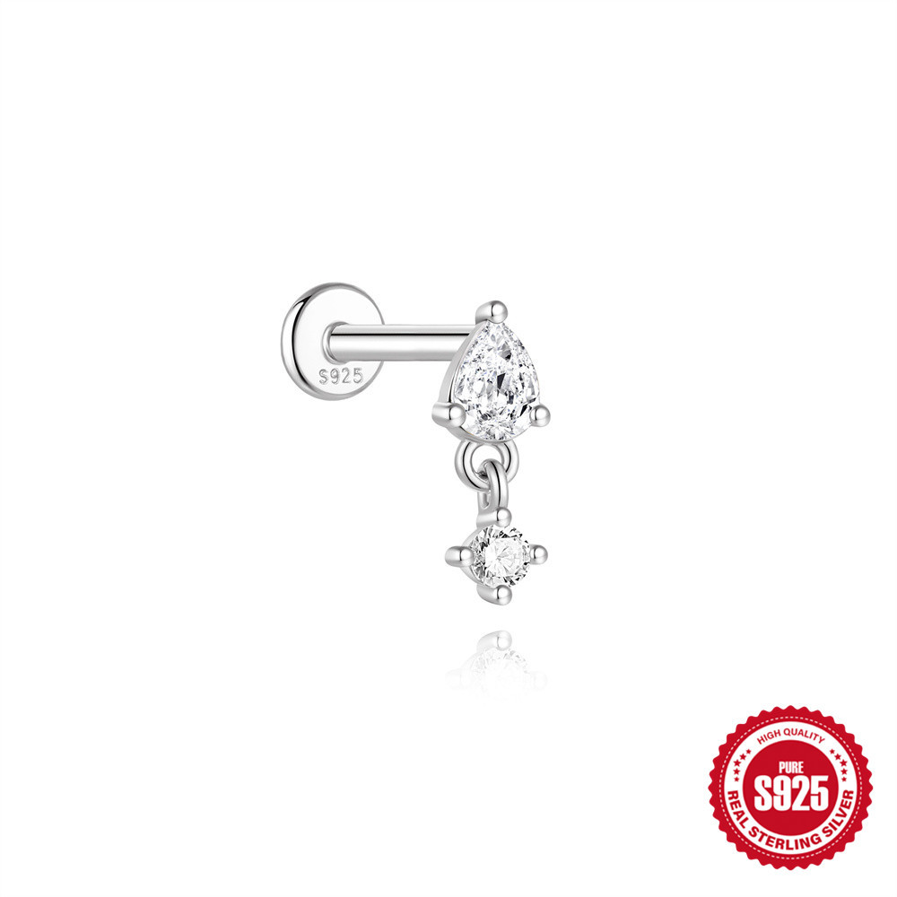 S925 Sterling Silver Spiral Cartilage Stud with Butterfly and Moissanite