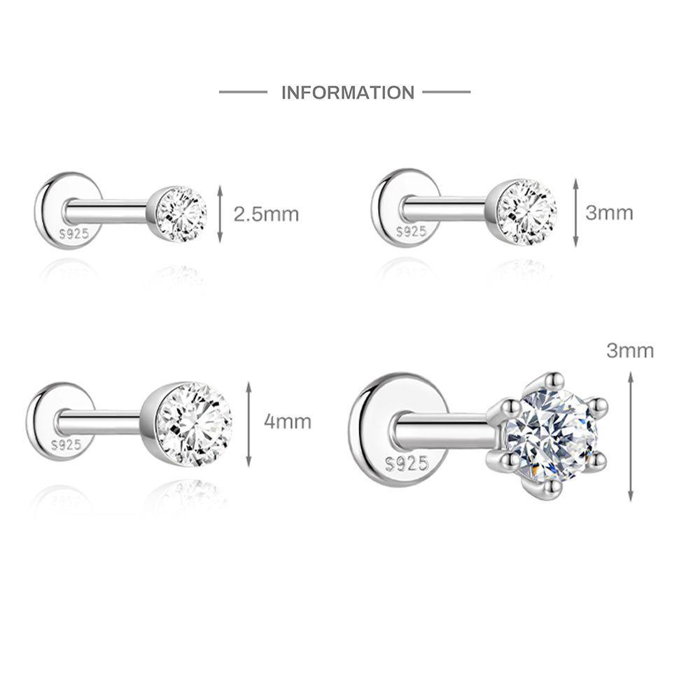 S925 Sterling Silver Moissanite Threaded Cartilage Stud