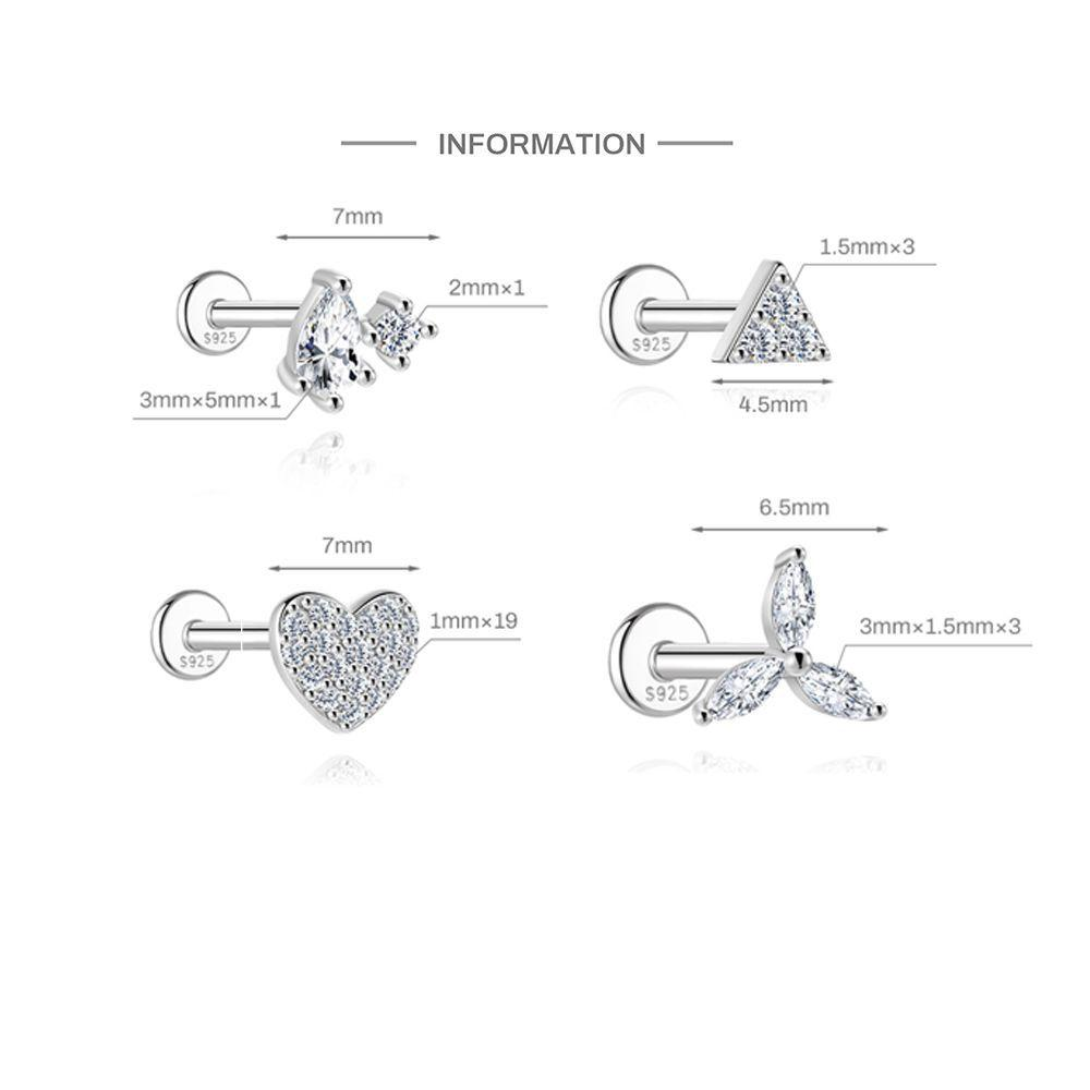 S925 Sterling Silver Moissanite Flat-Back Threaded Cartilage Stud(Single unit)