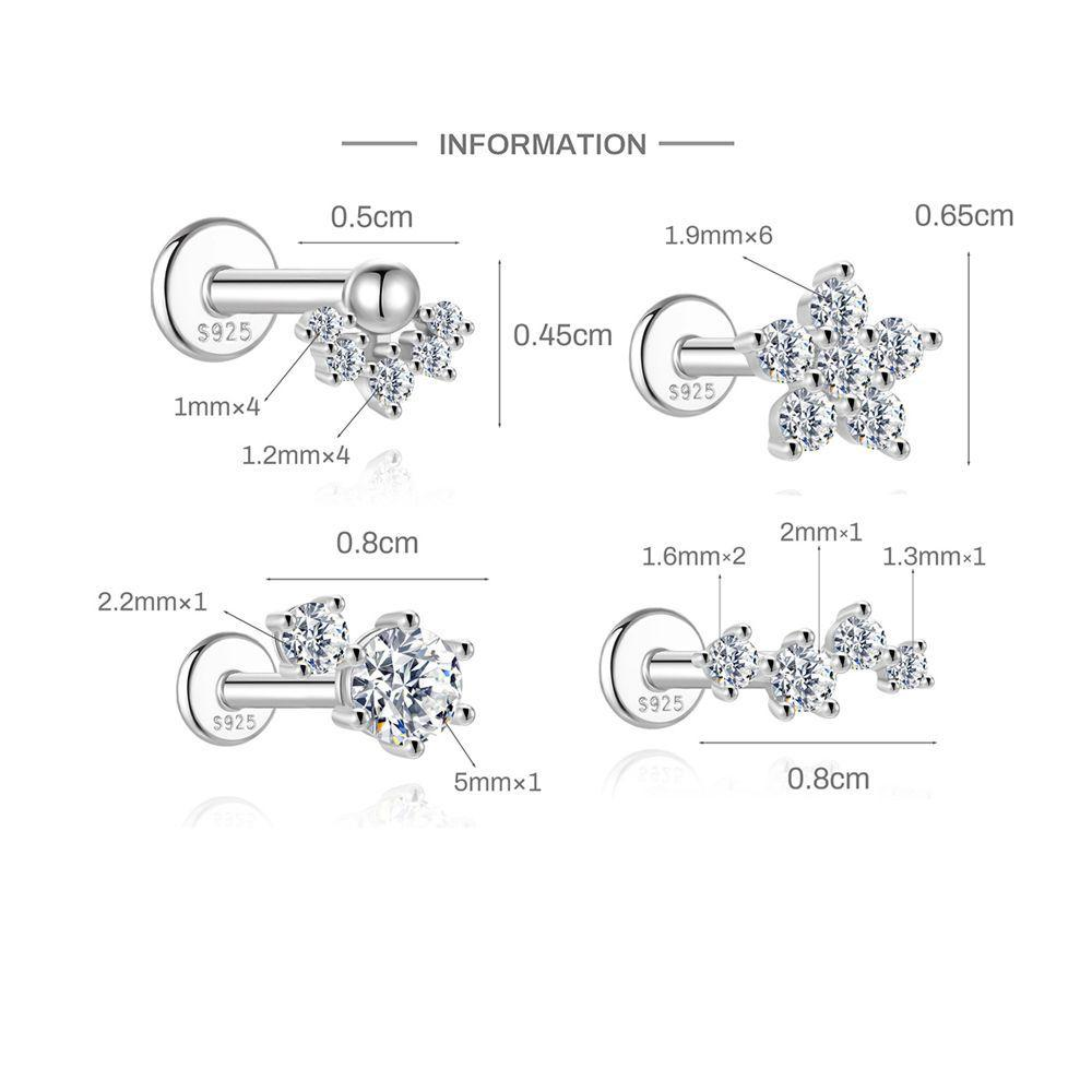 S925 Sterling Silver Moissanite Flat-Back Threaded Piercing Earring(Single unit)