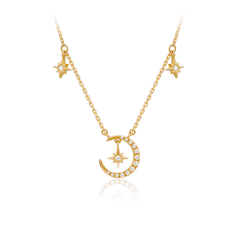 925 sterling silver star and moon pendant necklace