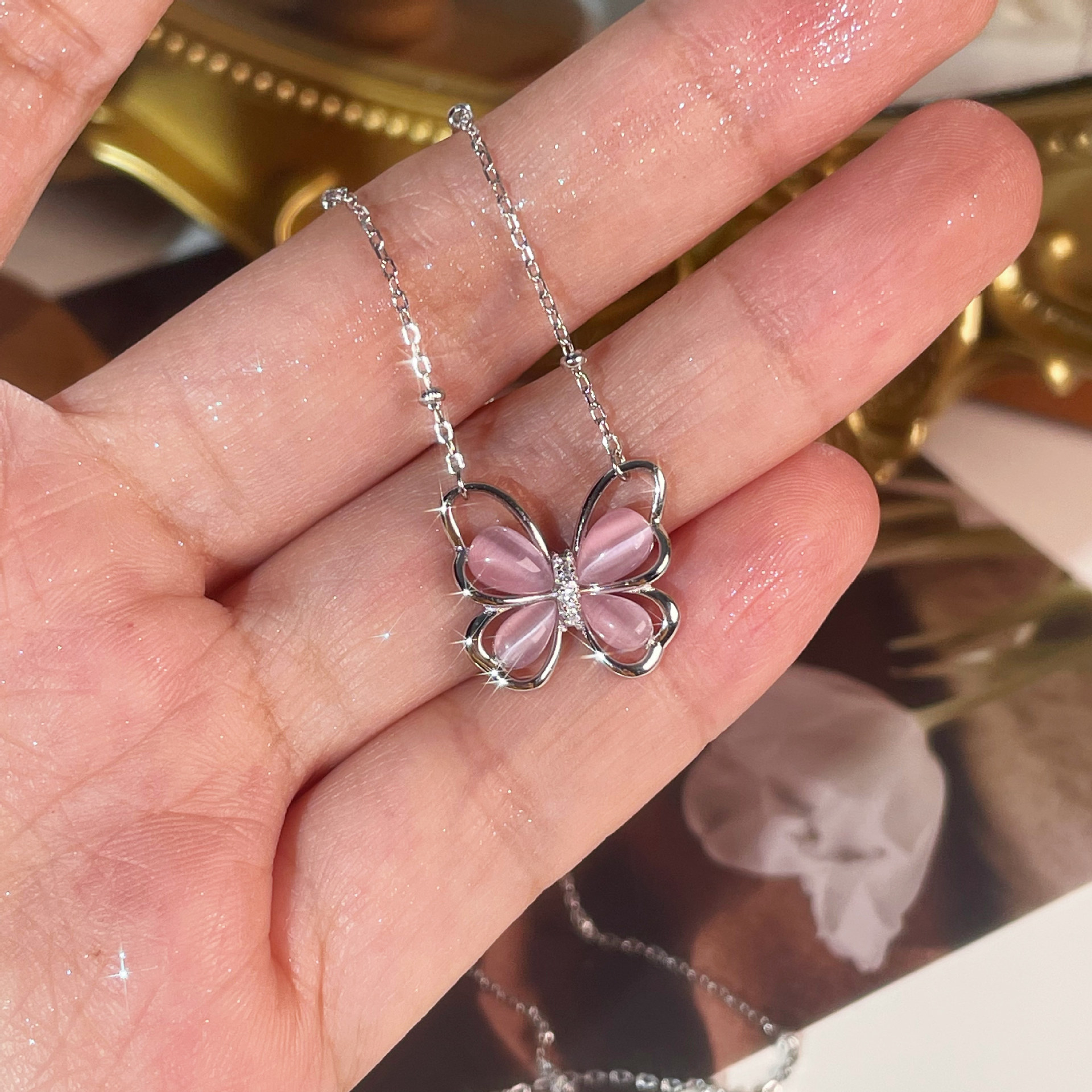 925 sterling silver butterfly shaped pendant necklace - silvery