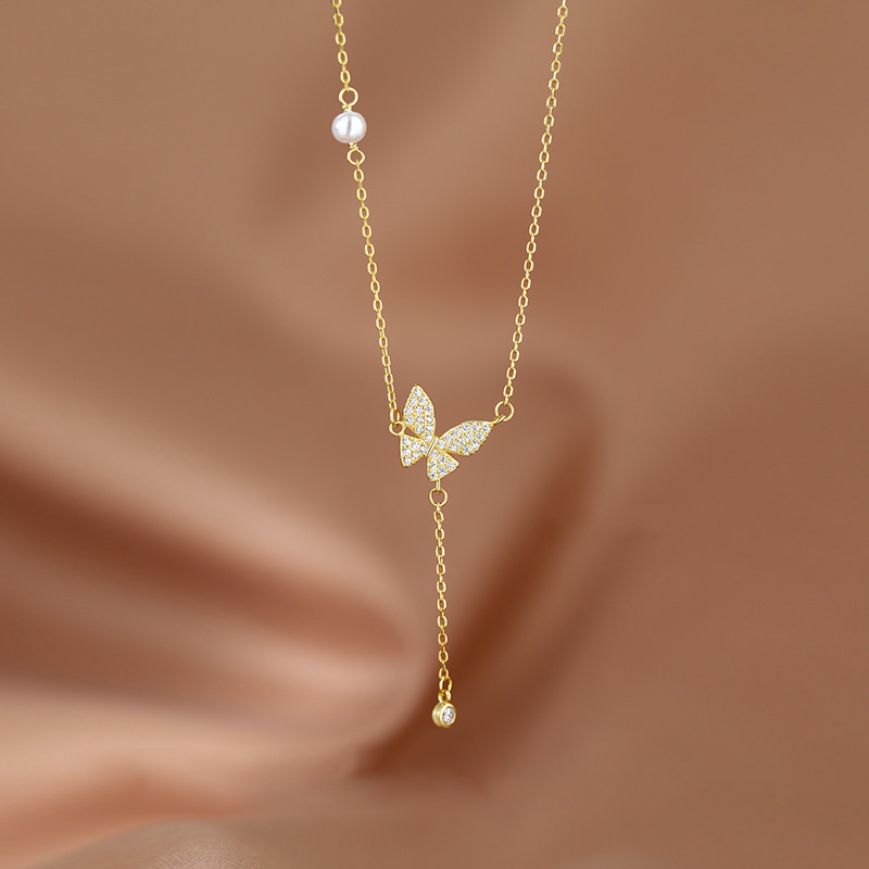  925 sterling silver butterfly tassel pendant necklace