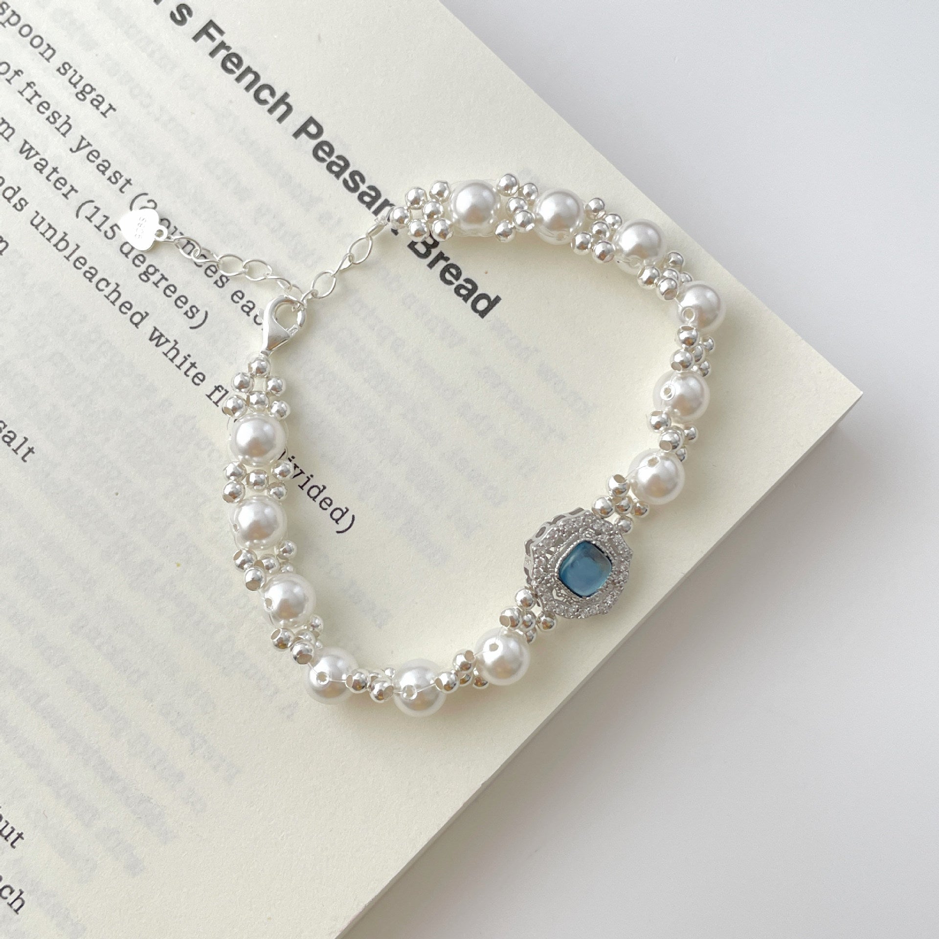 S925 sterling silver bead bracelet - silvery