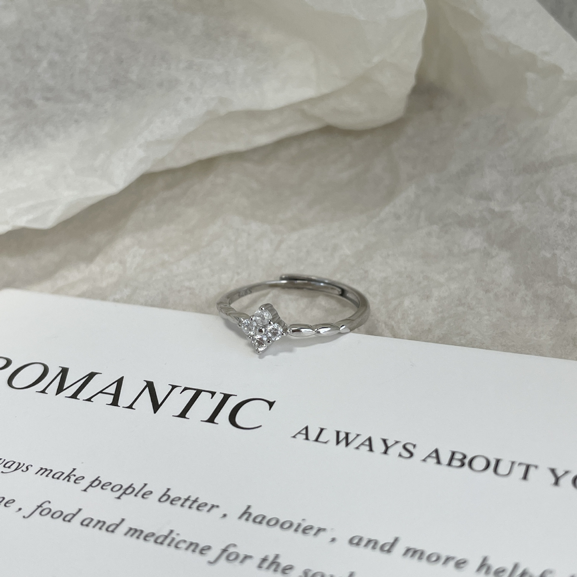 925 sterling silver sparkling zirconium ring - silvery