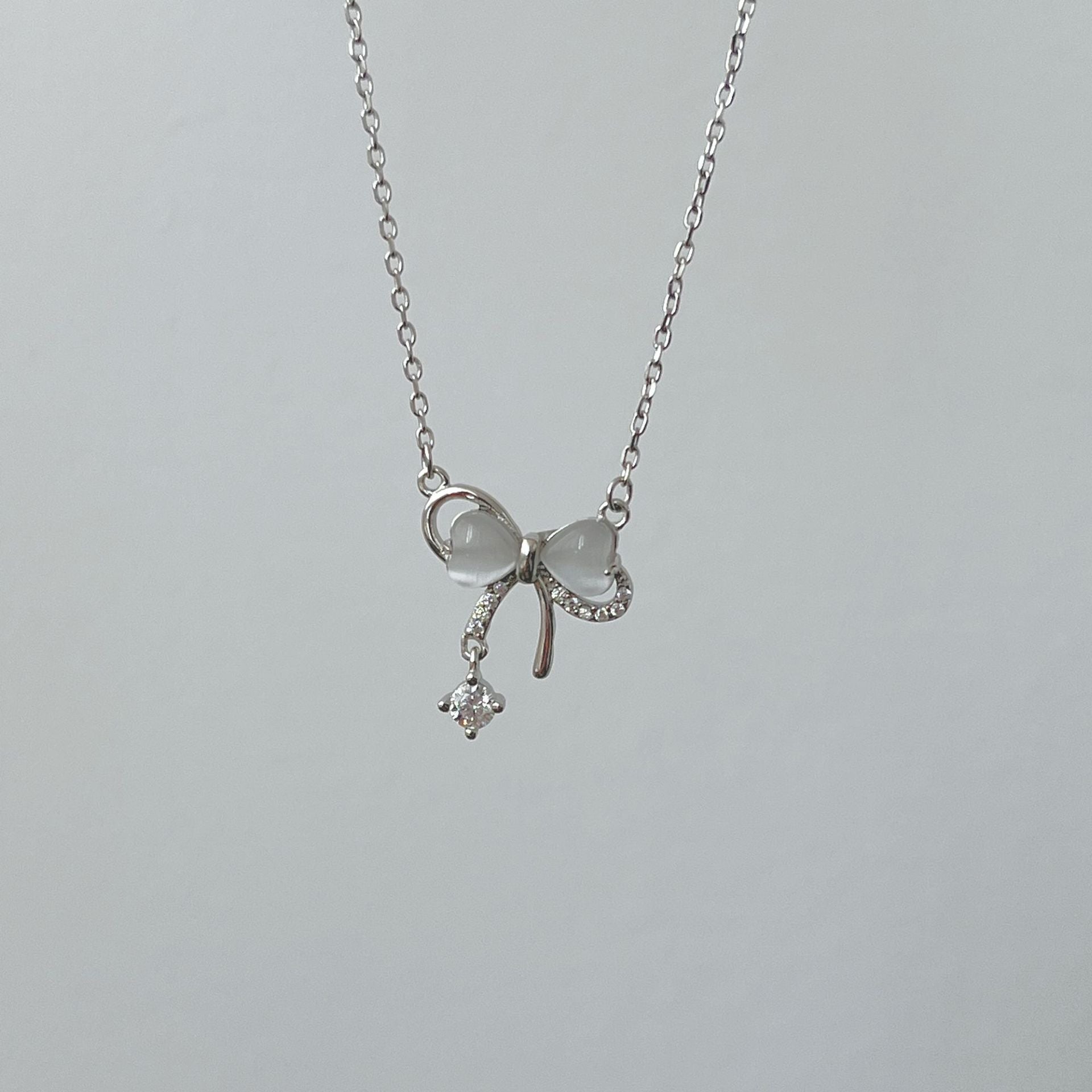 925 sterling silver bowknot pendant necklace - silvery