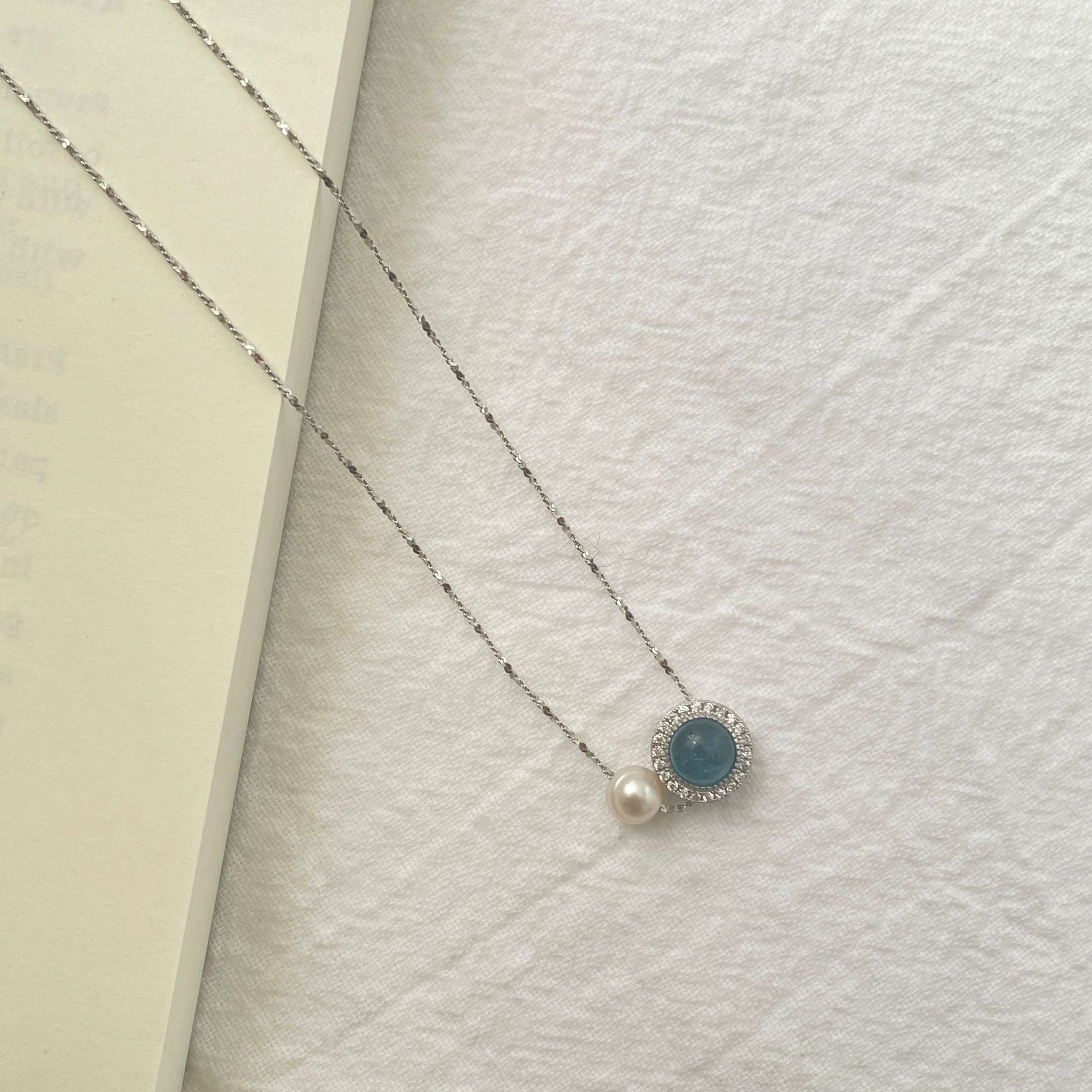 S925 Pure Silver Sea Blue Treasure Freshwater Pearl Necklace