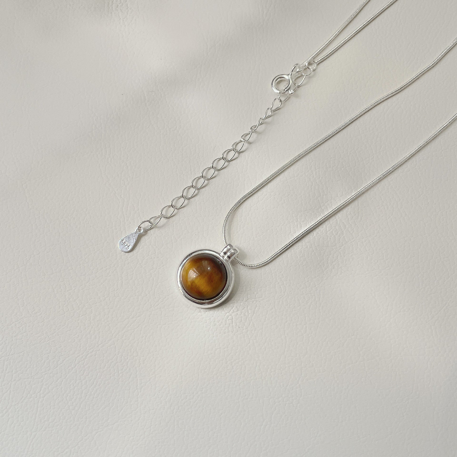 925 sterling silver tiger eye stone opening ring - silvery