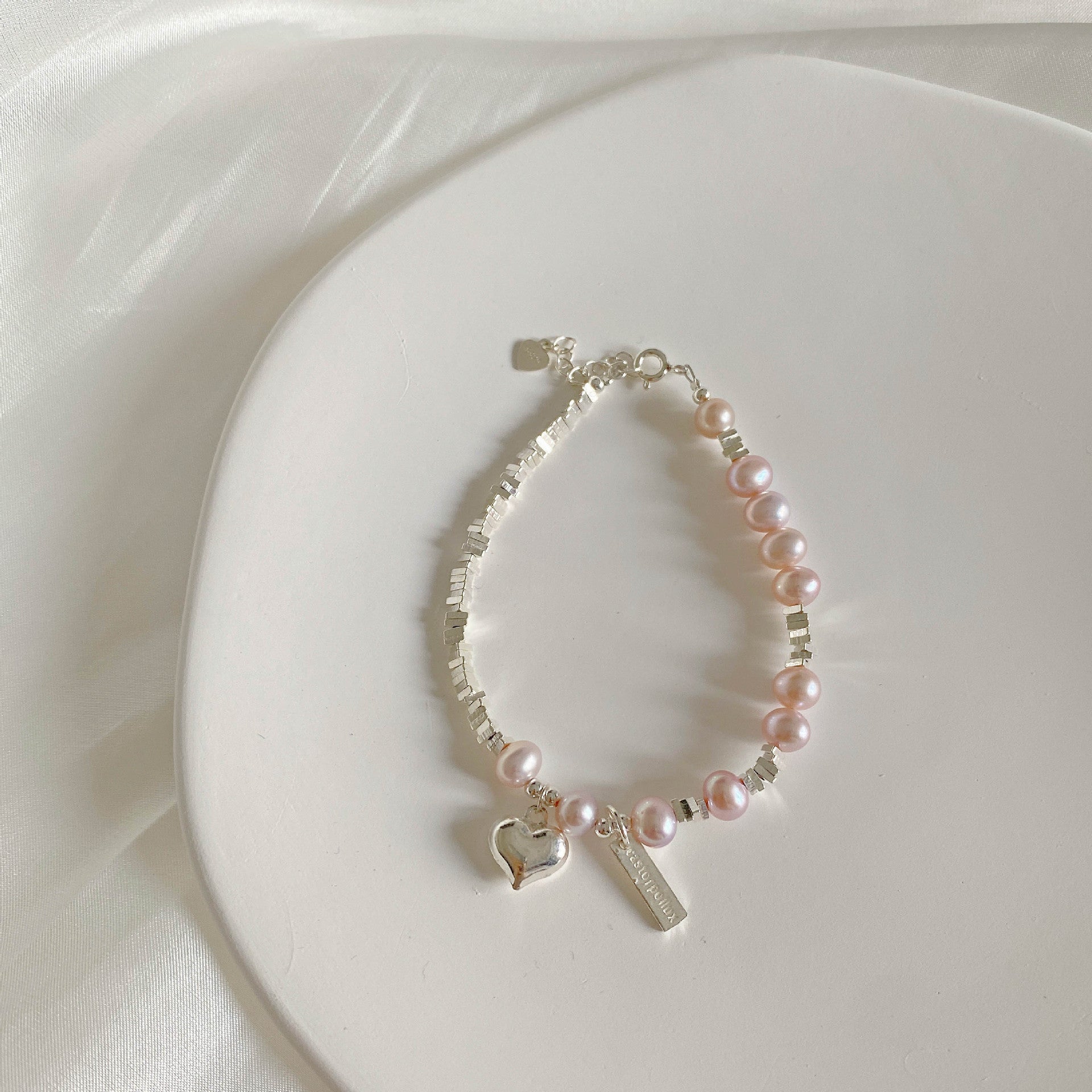 925 sterling silver freshwater pearl heart pendant bracelet
