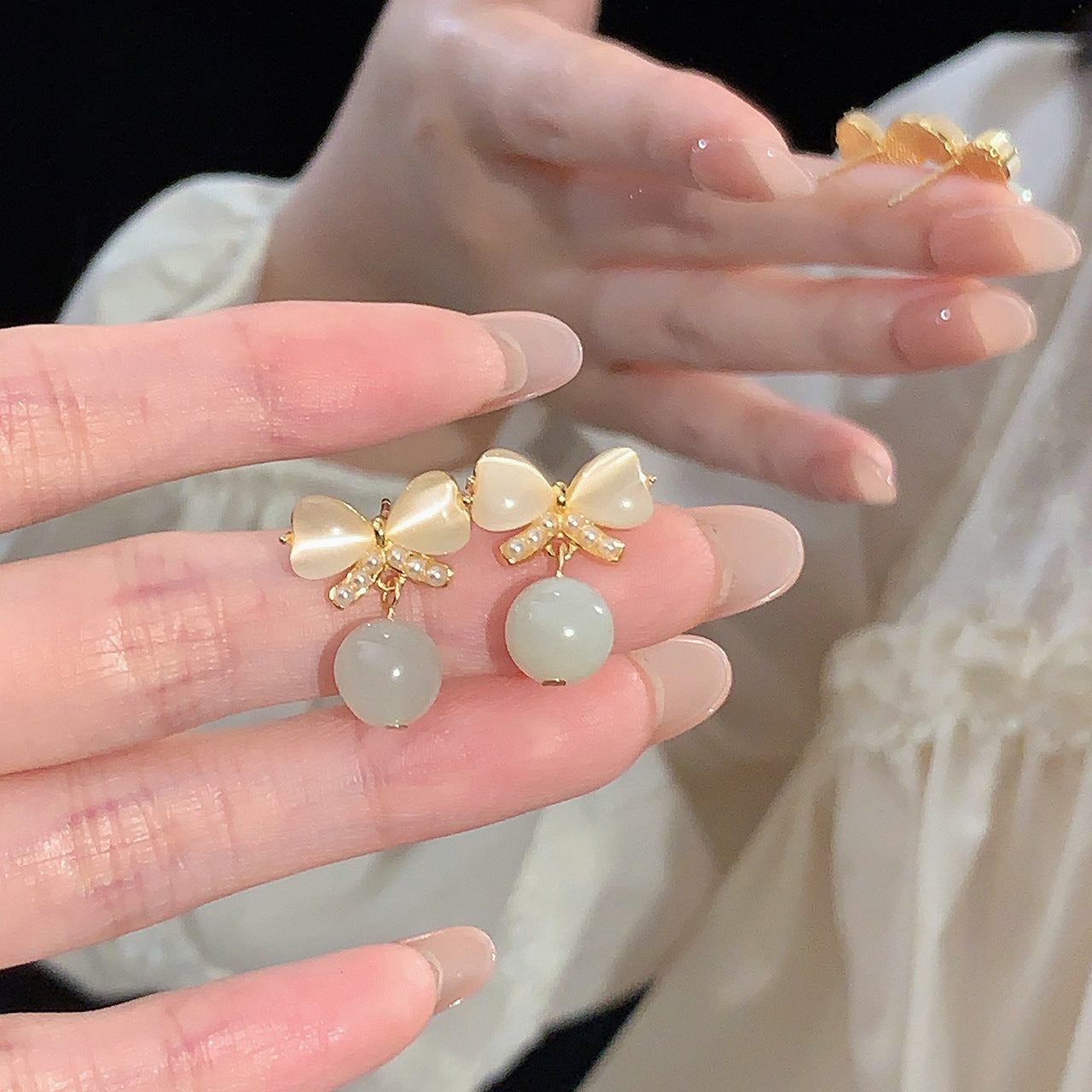 925 sterling silver bowknot earrings - golden