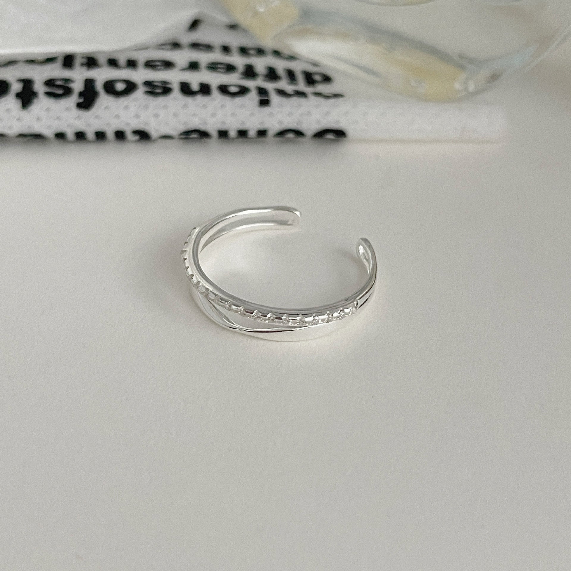 S925 Pure Silver Simple Double Layer Sparkling Zirconia Ring - Silvery
