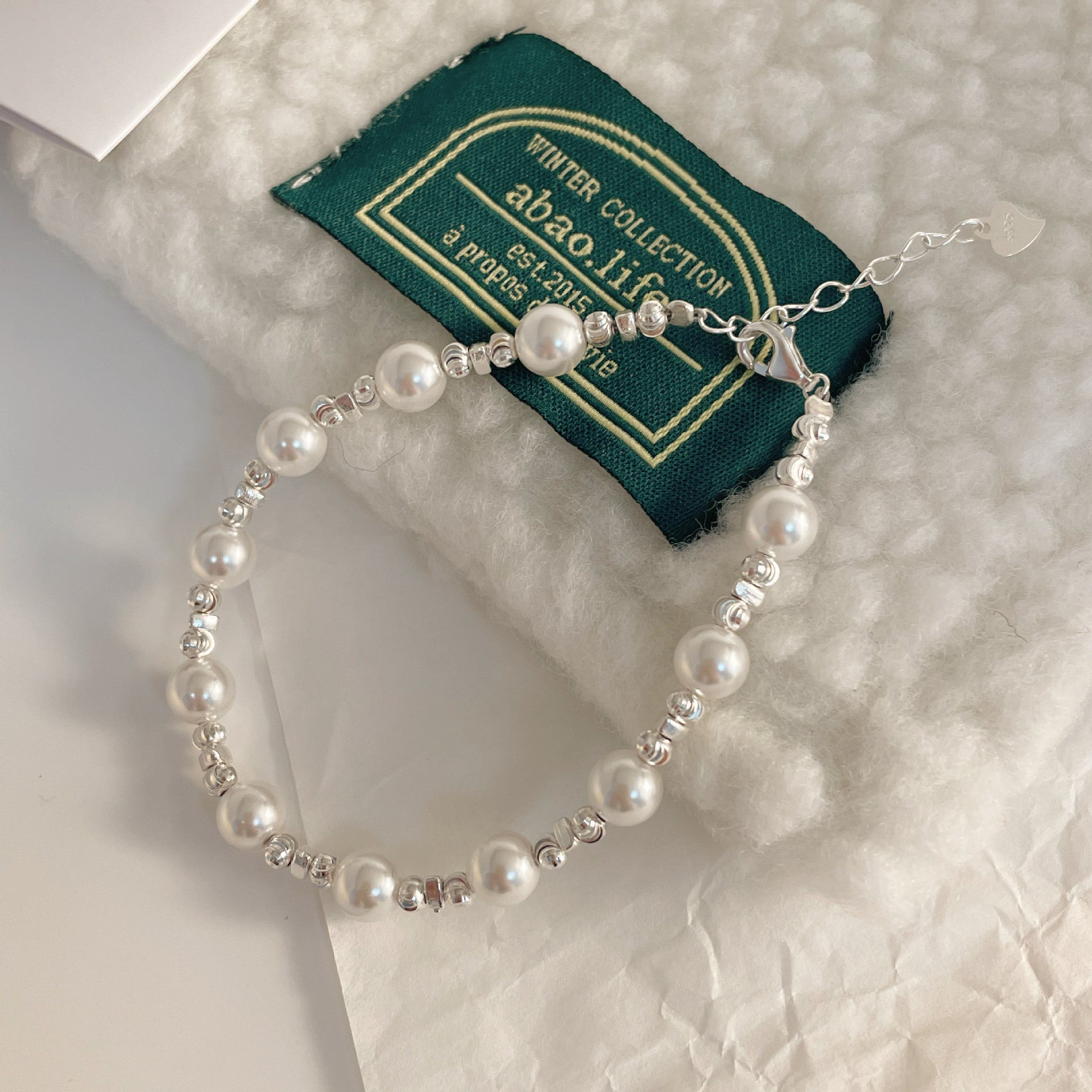 925 sterling silver pearl bracelet - silvery