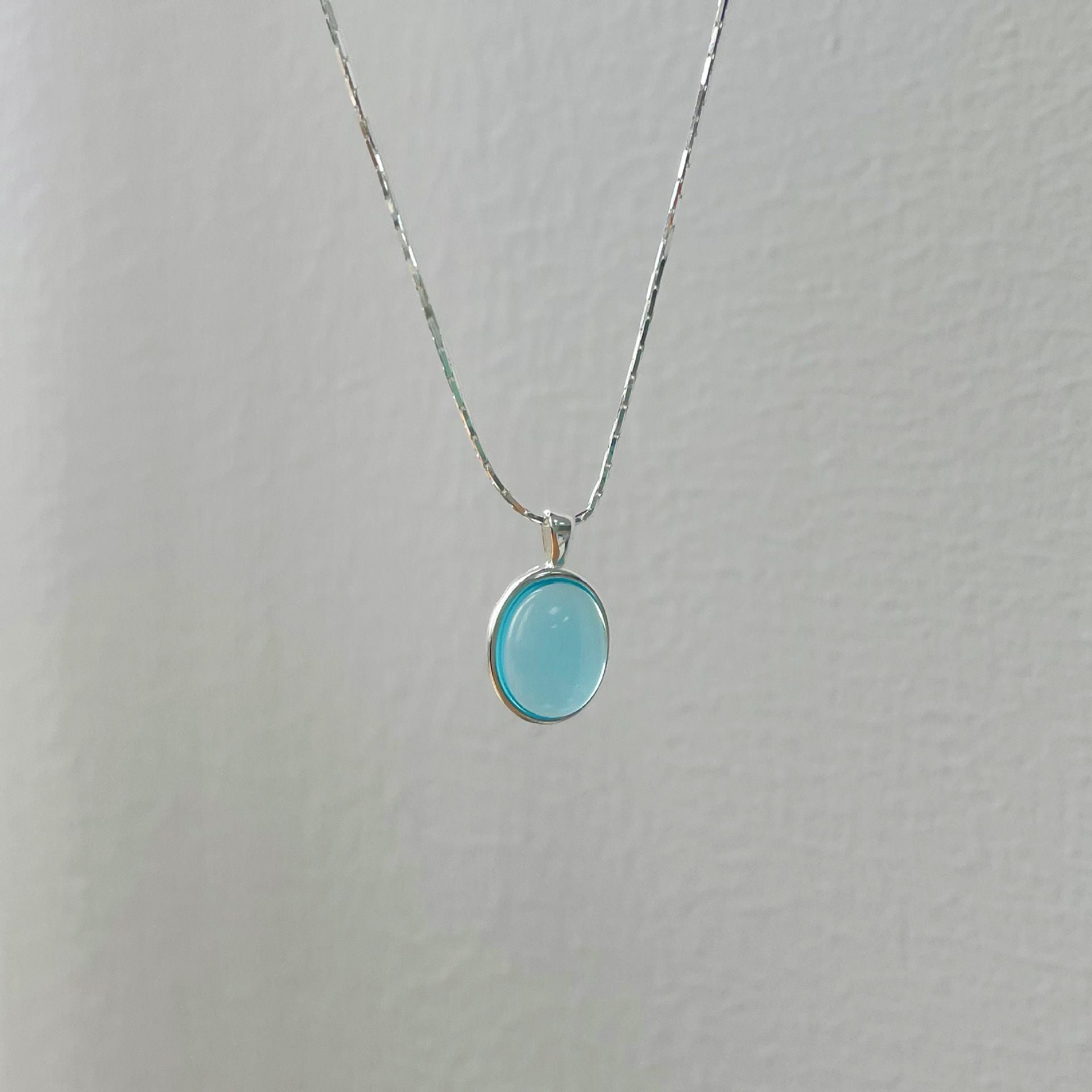 S925 Silver Sea Sapphire Pendant Necklace - Silvery