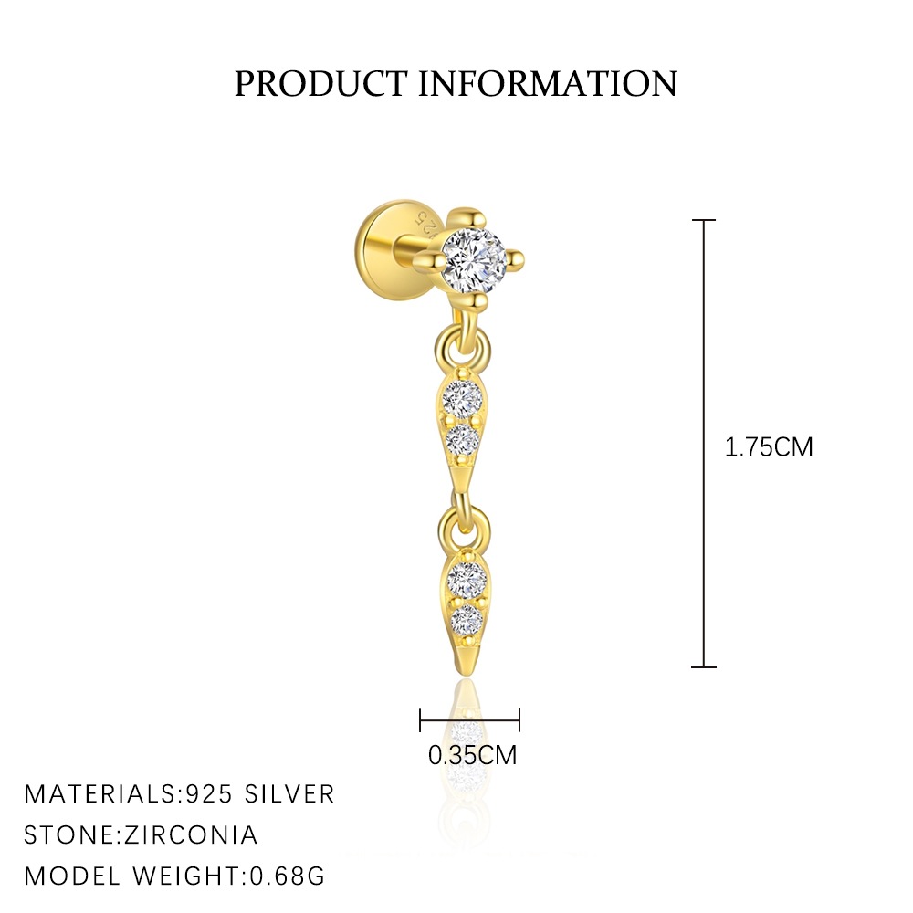 S925 Sterling Silver Flat-Back Zircon Stud Earrings