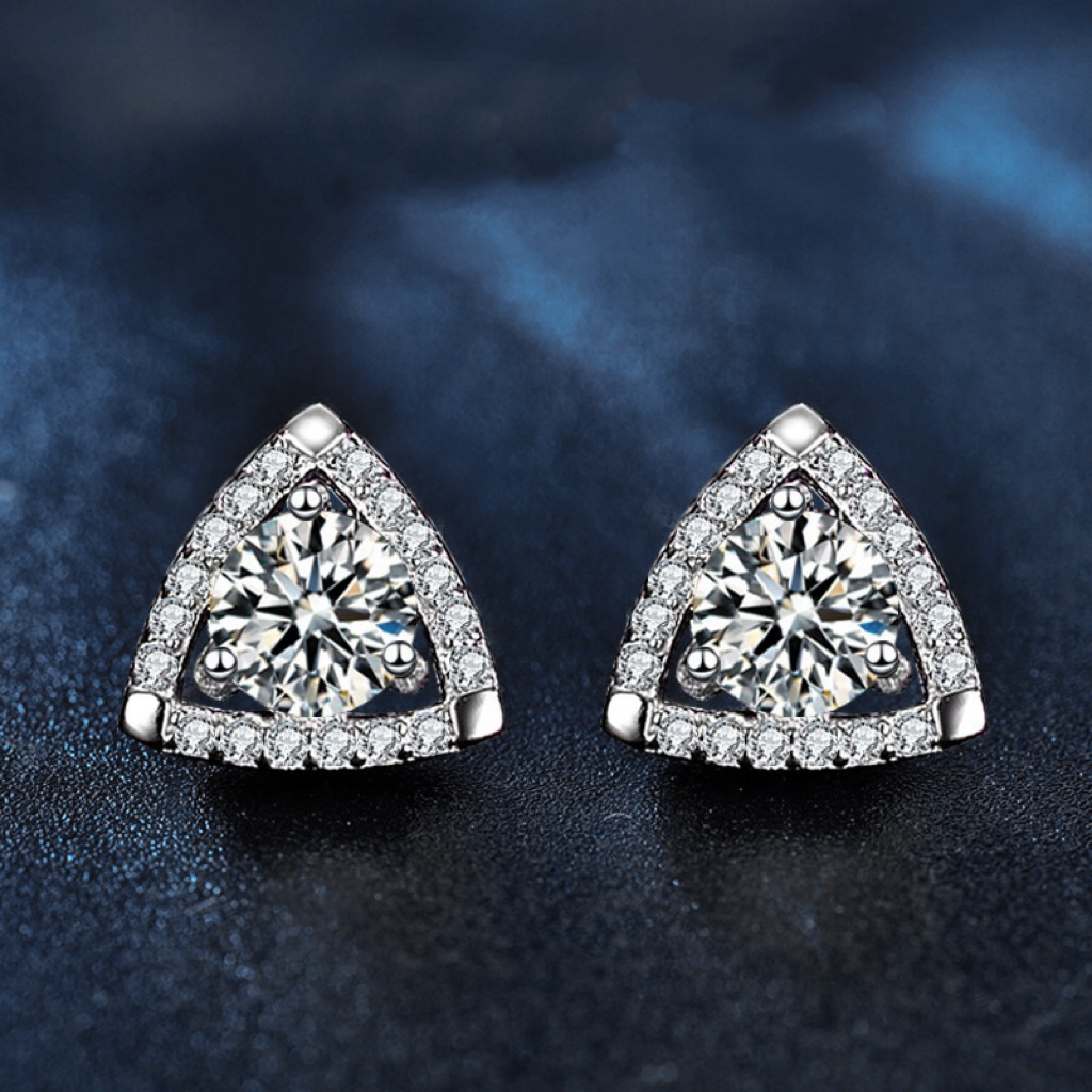 Moss diamond 925 sterling silver earrings triangle temperament earrings