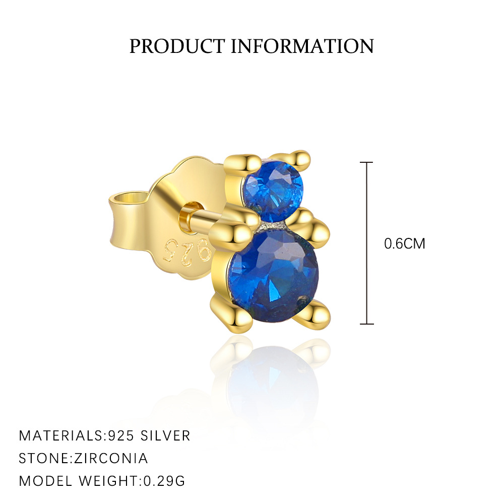 S925 Sterling Silver Stud Earrings with Colorful Zirconia