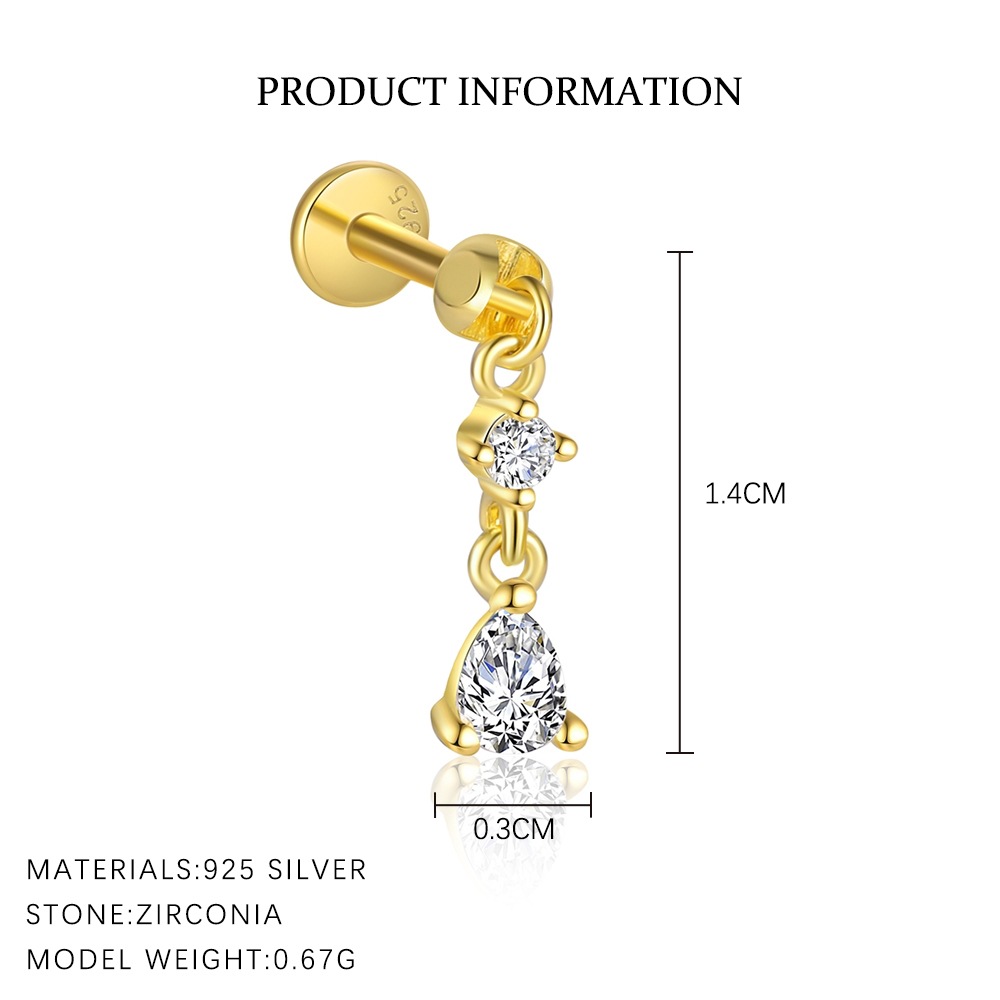 S925 Sterling Silver Flat-Back Zircon Stud Earrings