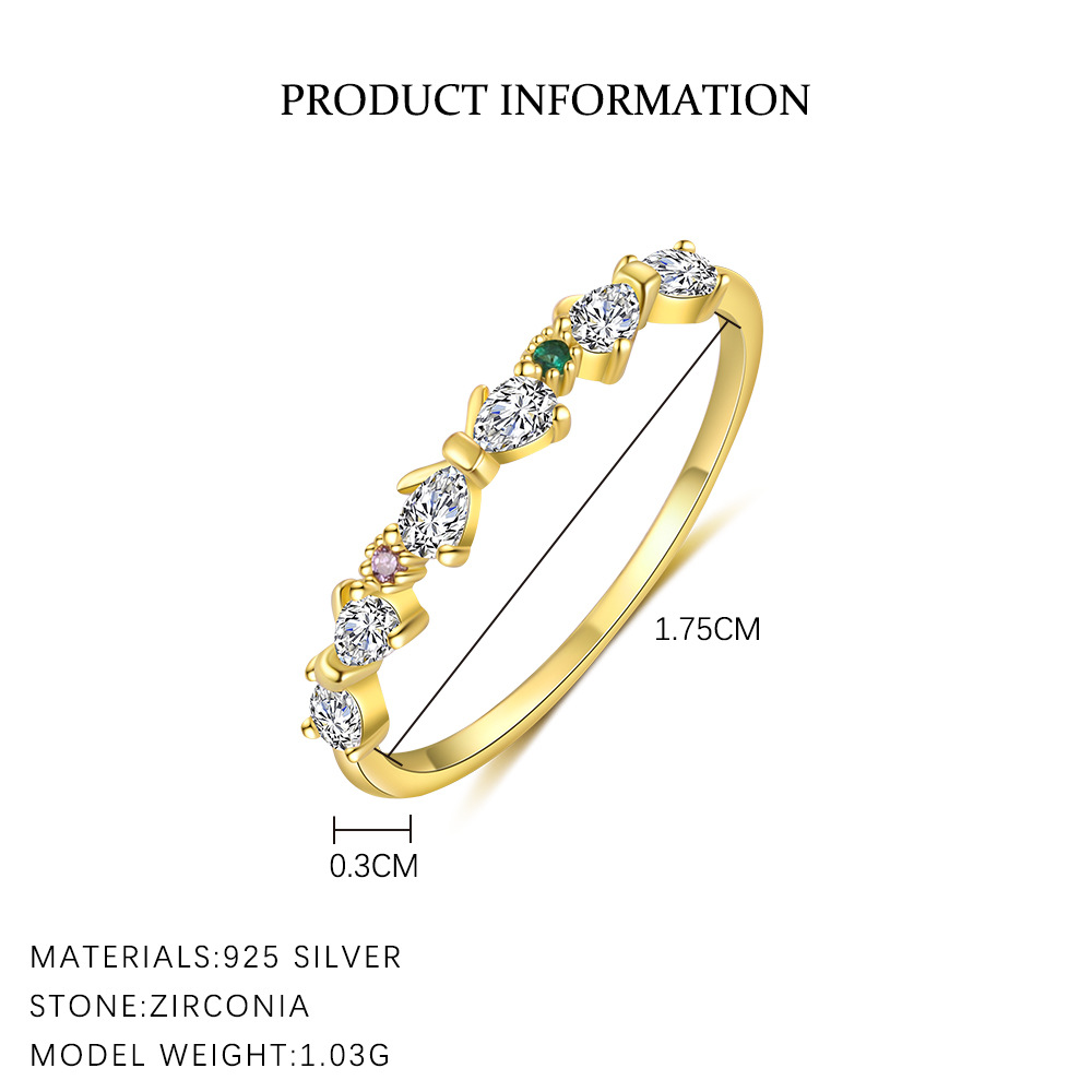 S925 Sterling Silver Ring with Colorful Cubic Zirconia