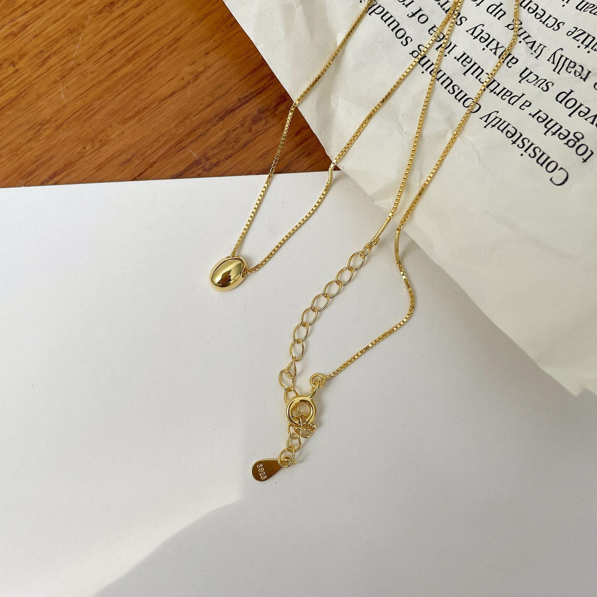 S925 silver oval silver bean pendant necklace