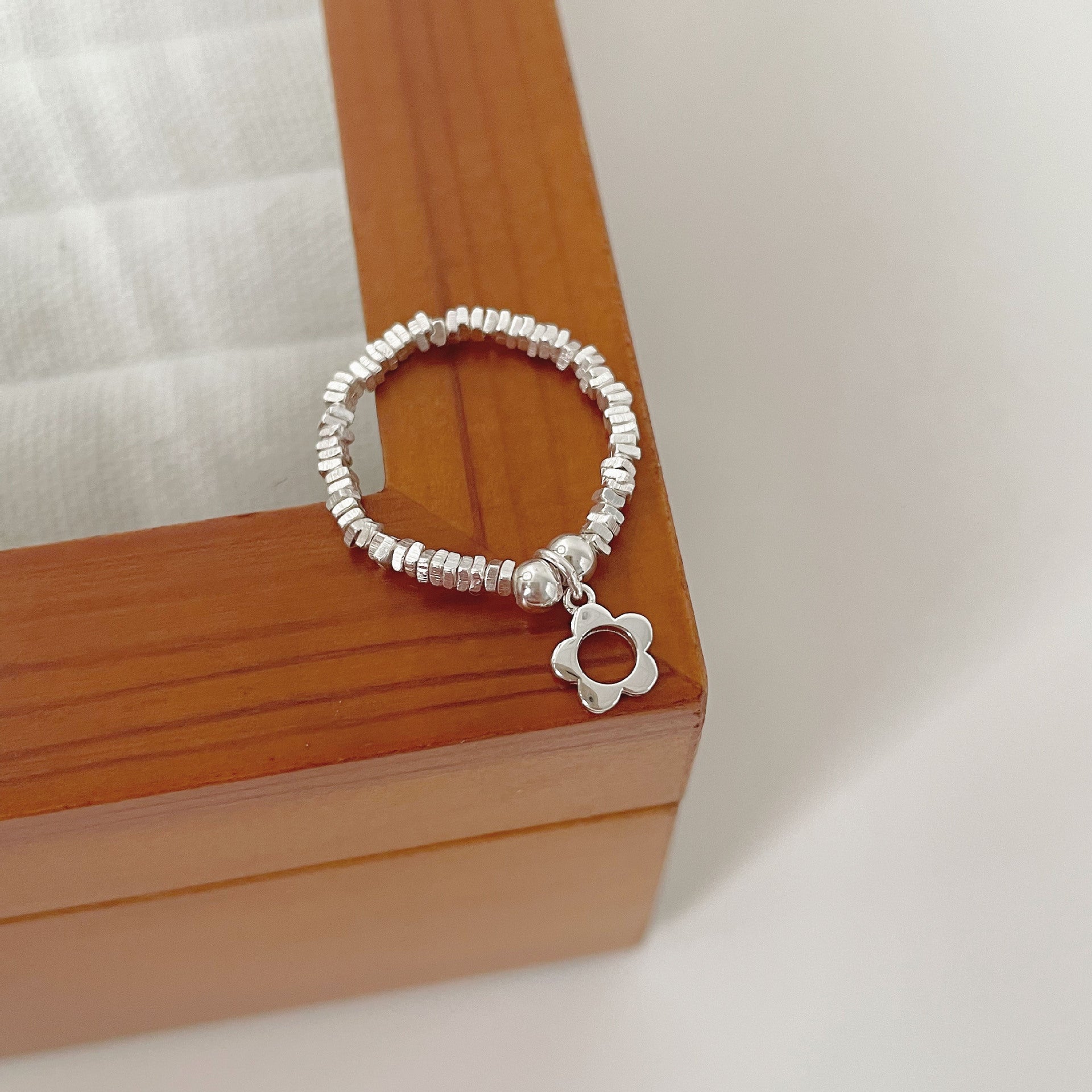 925 sterling silver elastic rope ring - silvery