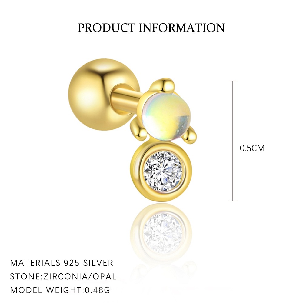 S925 Sterling Silver Zircon Round-Stud Earrings